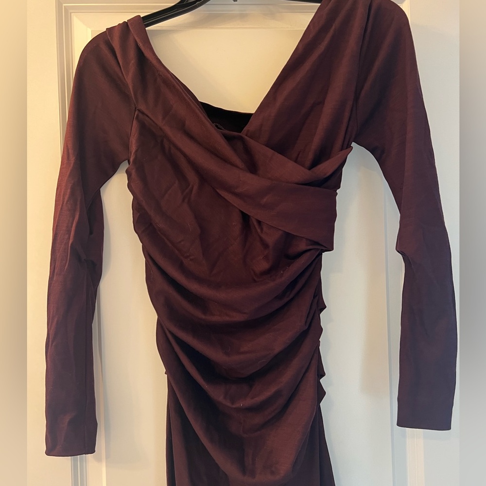 Long sleeve dark maroon DVF Dress